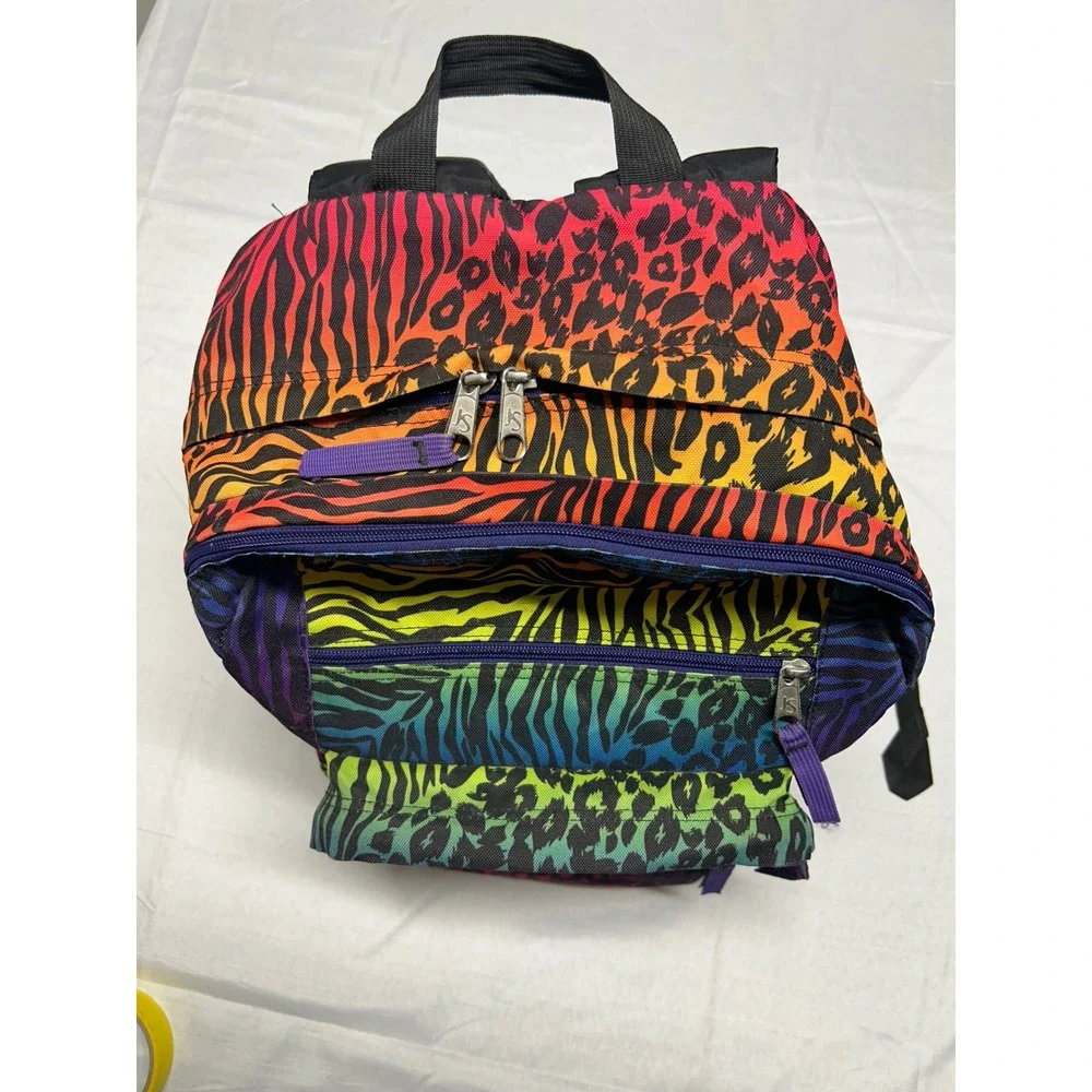 JanSport Rainbow Animal Print Backpack Leopard Zebra Stripe Multi Pocket TDN7